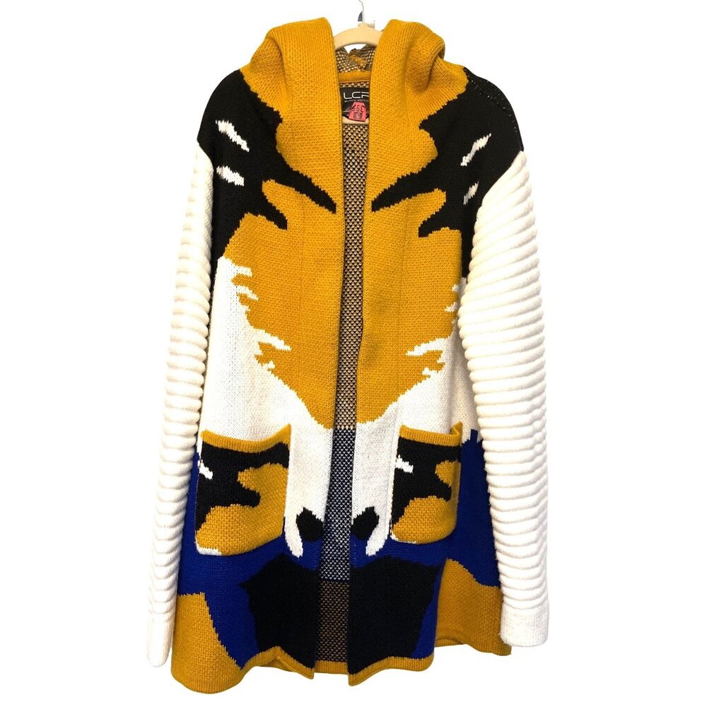 Mens LCR Black Edition Hooded Sweater 3XL Gold Ivory Black Blue Fox Design Wool